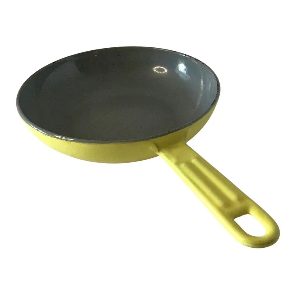 Vintage Descoware Belgium Yellow Enameled Cast Iron Skillet Fry Pan 7‎ Inch